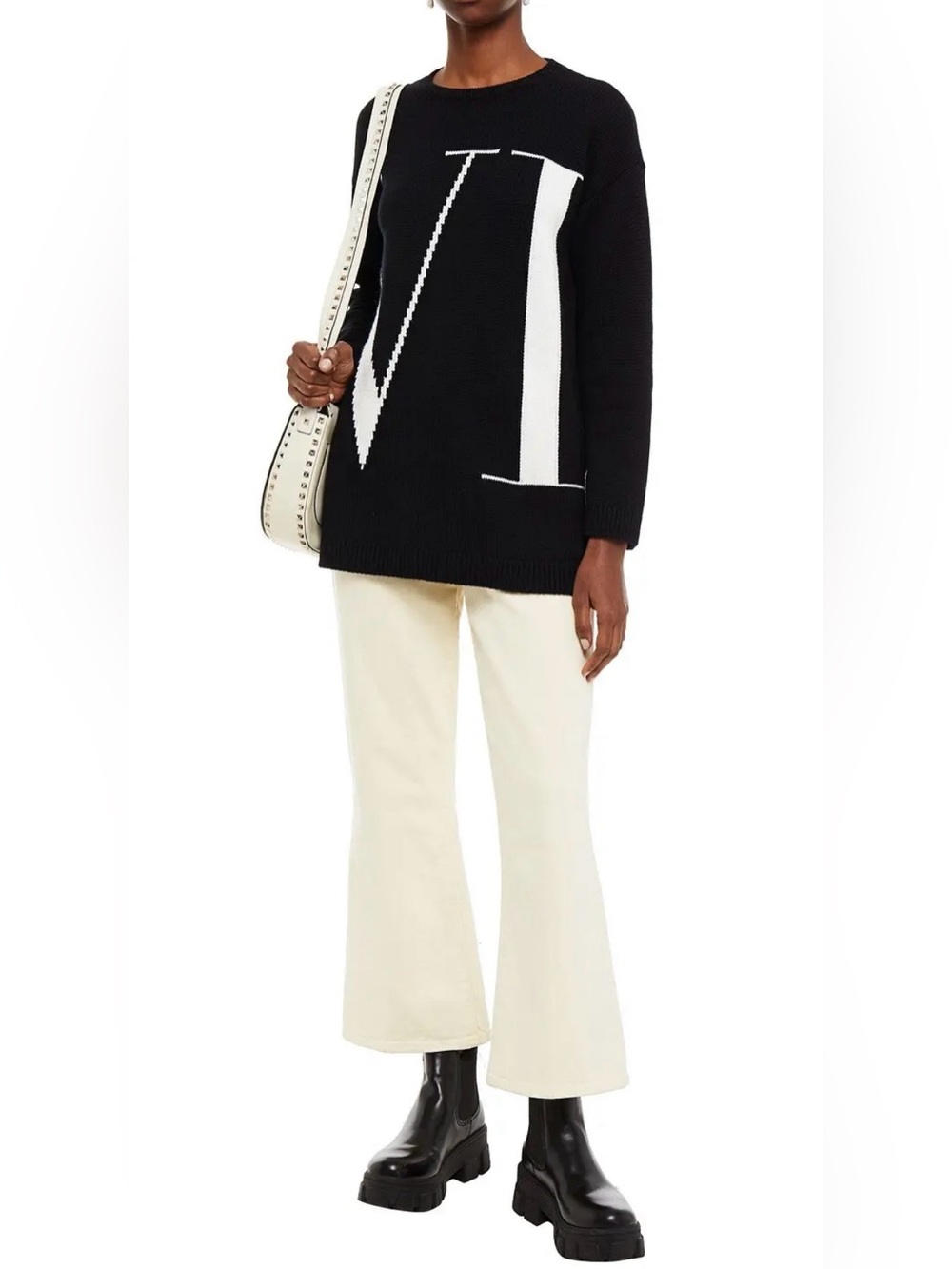 Valentino Intarsia 100% Cashmere Crewneck Sweater
